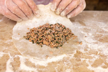 homemade flatbread with minced meatの写真素材