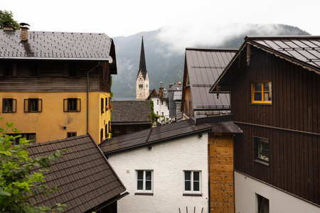 AUSTRIA, HALLSTATT - July 21, 2023: old town on the lakeのeditorial素材
