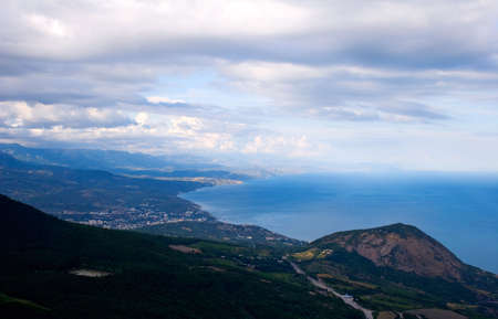 View of Yalta road and Black sea (Crimea, Ukraine) from rock Paragelmen. の写真素材