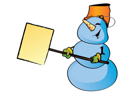 The Snowman holding a scoop c by a place for an inscription. Isolated on white background.のイラスト素材