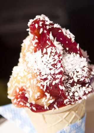 Wafer cup filled with ice cream.の写真素材