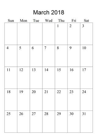 The original calendar for March, 2018. The beginning of the week - Sundayの写真素材