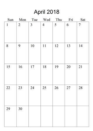 The original calendar for April, 2018. The beginning of the week - Sundayの写真素材