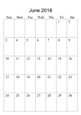 The original calendar for June, 2018. The beginning of the week - Sundayの写真素材