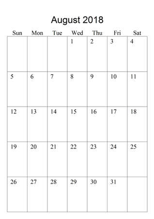 The original calendar for August, 2018. The beginning of the week - Sundayの写真素材