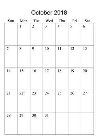 The original calendar for October, 2018. The beginning of the week - Sundayの写真素材