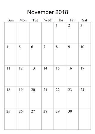 The original calendar for November, 2018. The beginning of the week - Sundayの写真素材