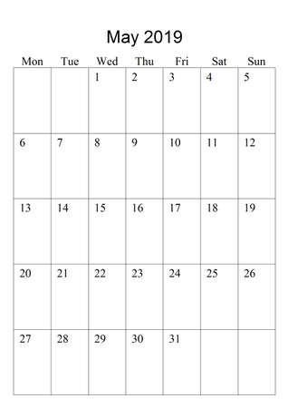 The original calendar for May, 2019 The beginning of week - Mondayの写真素材
