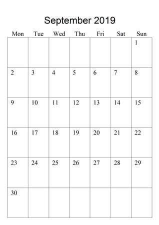 The original calendar for September, 2019. The beginning of week - Mondayの写真素材