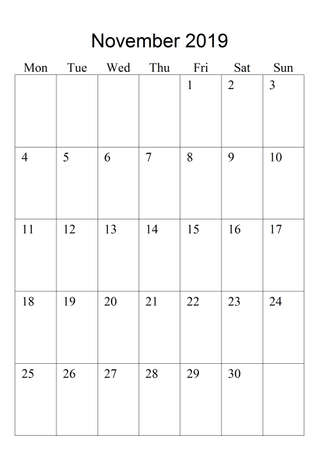 The original calendar for November, 2019. The beginning of week - Mondayの写真素材