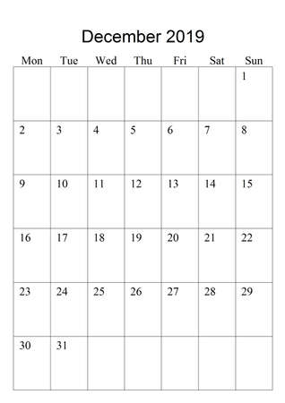 The original calendar for December, 2019. The beginning of week - Mondayの写真素材