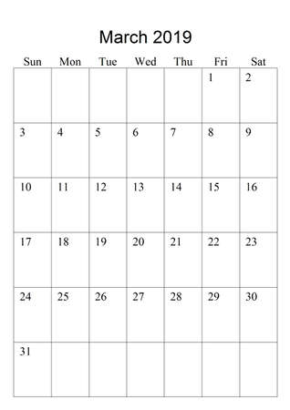 The original calendar for March, 2019. The beginning of the week - Sundayの写真素材