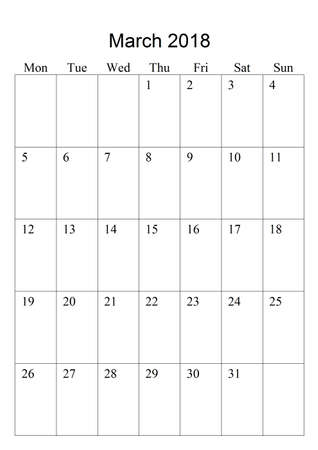 The original calendar for March, 2018. The beginning of week - Mondayの写真素材