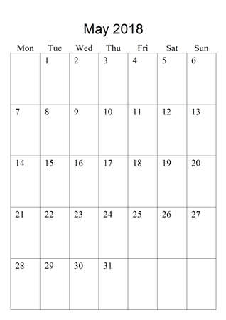 The original calendar for May, 2018. The beginning of week - Mondayの写真素材