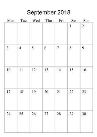 The original calendar for September, 2018. The beginning of week - Mondayの写真素材