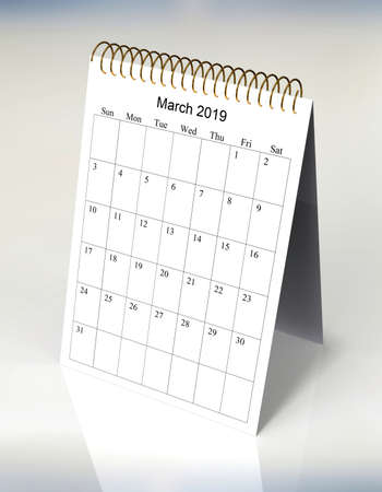 The original calendar for March, 2019. The beginning of the week - Sundayの写真素材