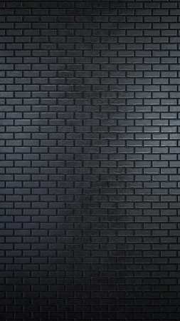 3D Render of a minimalist black brick wall texture for background or vertical wallpaper.の写真素材