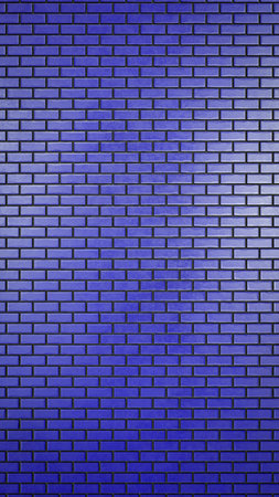 3D render of texture of the brick wall of many rows of bricks painted in blue colorの写真素材