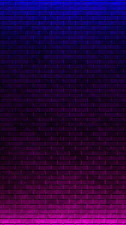 3D render of Vertical Brick wall, background, neon light Blue Purpleの写真素材