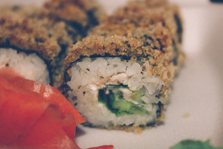 baked rolls and tempuraの写真素材