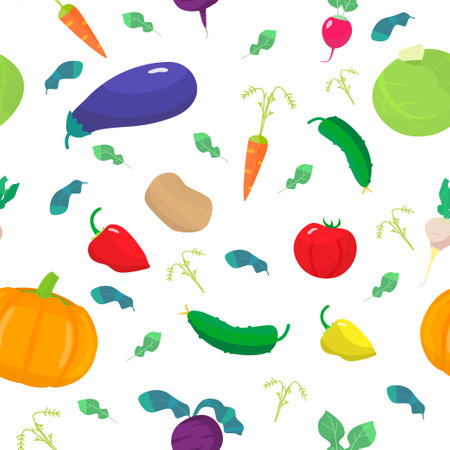 vector seamless pattern. Vegetarian pattern on white background.のイラスト素材