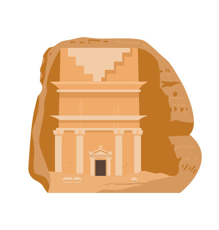 Hegra Saudi Arabia Ancient Village Vector Illustration. AlULa, tombs in sand rocks.のイラスト素材