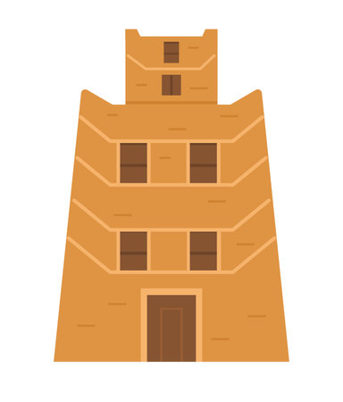 Authentic ancient Arabian house flat vector illustration isolated on white.のイラスト素材