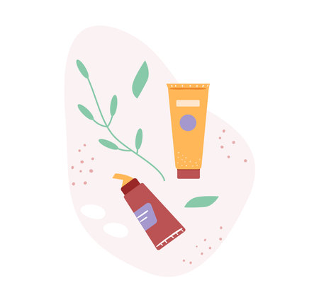 Beauty routine cosmetic products flat vector illustration.のイラスト素材
