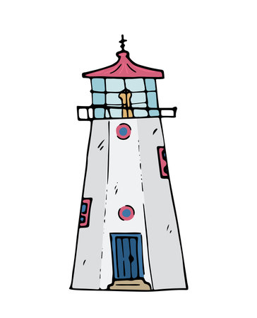 Retro Lighthouse hand drawn doodle vector illustration.のイラスト素材