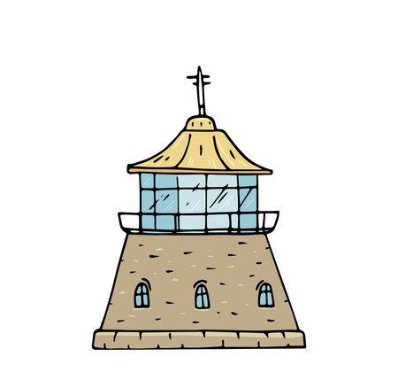 Retro Lighthouse hand drawn doodle vector illustration.のイラスト素材