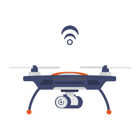 Drone With Camera With WiFi Icon Flat Vector Illustration. Isolated On White.のイラスト素材