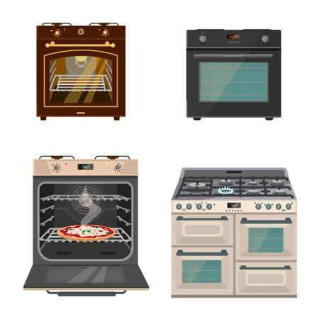 Vector set of different gas stoves. flat cartoon style. isolated on white.のイラスト素材