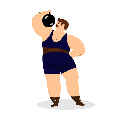 Vector illustration of strongman lifting dumbbell. circus artist. flat style.のイラスト素材