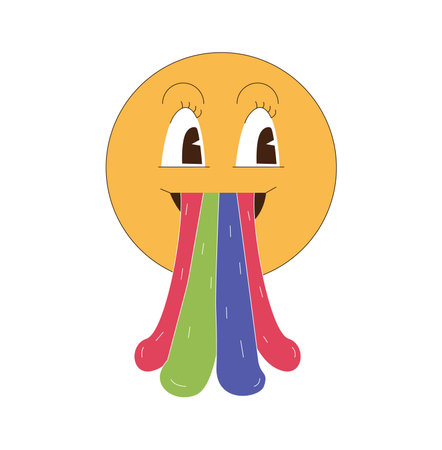 Smile with funny face and rainbow from the mouth retro flat vector illustration.のイラスト素材