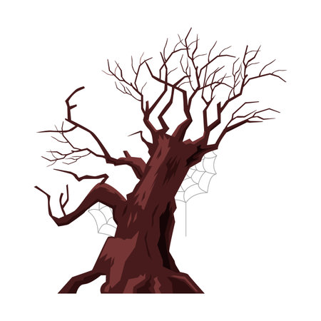 Halloween spooky tree with no leaves vector illustration isolated on white.のイラスト素材