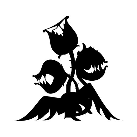 Scary Venus flytrap plant black silhouette vector illustration isolated on white.のイラスト素材