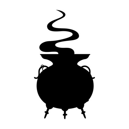 Witch cauldron black silhouette Halloween vector illustration isolated on white.のイラスト素材