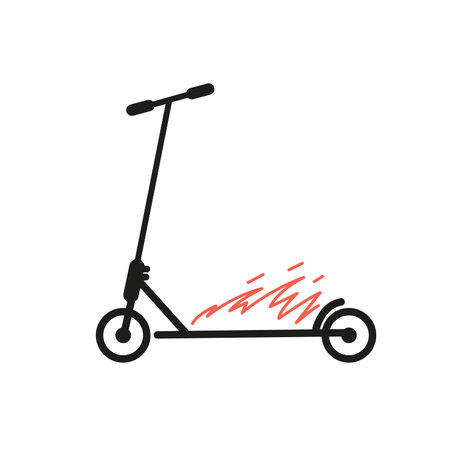 Stunt scooter on fire line art minimalistic vector illustration isolated on white.のイラスト素材