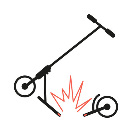 Broken stunt scooter line art minimalistic vector illustration isolated on white.のイラスト素材