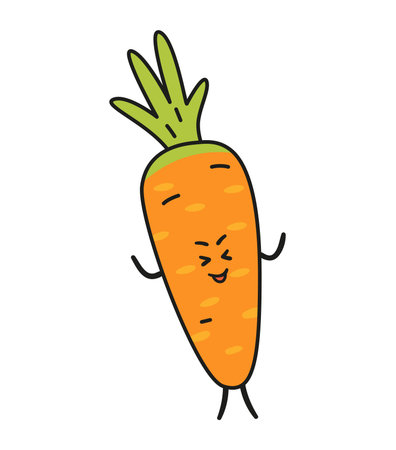 Funny carrot doodle kawaii character illustration with outline isolated on white.のイラスト素材