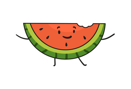 Funny watermelon slice doodle kawaii character illustration with outline isolated on white.のイラスト素材