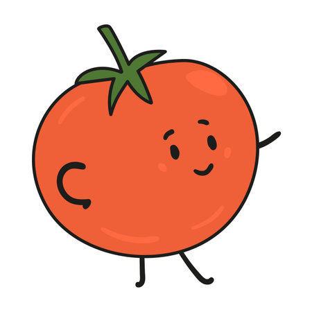 Funny tomato doodle kawaii character illustration with outline isolated on white.のイラスト素材