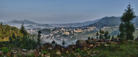HDR Photo of a hilly town Lohaghat with morning mist.の写真素材