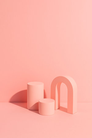Abstract minimal scene with geometrical forms. Pink background. 3d renderの素材