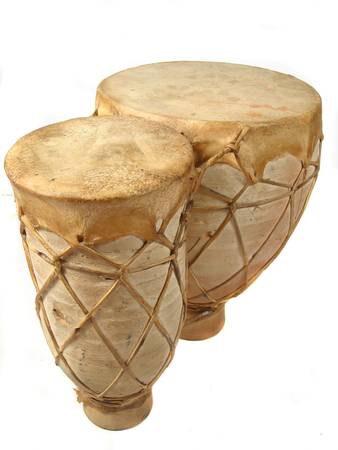 vertical image of isolated bongo drumsの写真素材