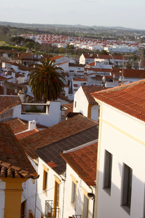 overlooking rooftops in Evora, Portugalの写真素材