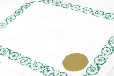 certificate border and gold stamp, blank for textの写真素材