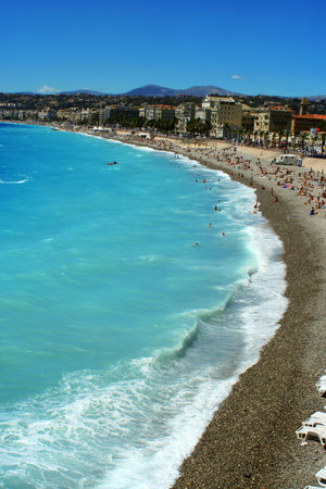 overhead view of beaches in Nice, Franceの写真素材