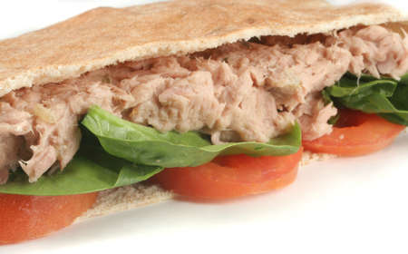 tuna with spinach and tomato in a whole wheat pitaの写真素材