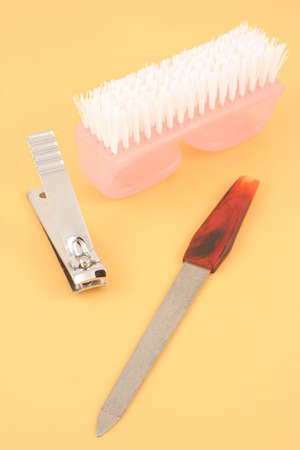 nail file, clippers and brush, the essentials for nail careの写真素材